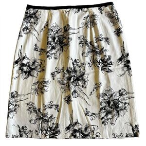 EDDIE BAUER Black & White Floral Print 100% Cotton A-Line Skirt Size 12 Tall